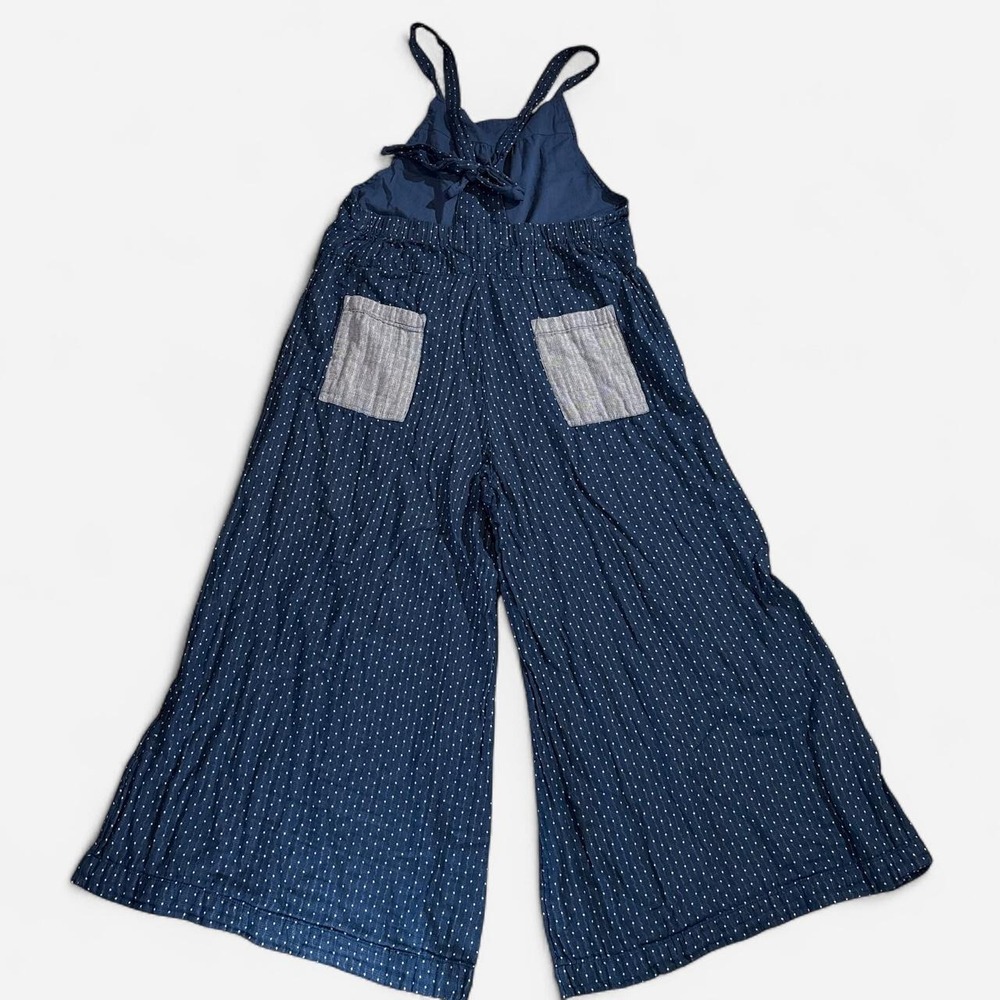 NWOT Natural Life Women Cotton Tie Overalls Navy Polka Dots Wide Leg Jumpsuit L - Picture 7 of 10